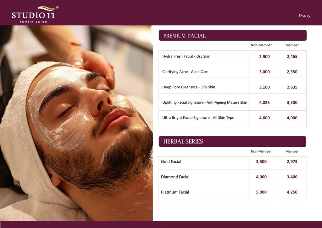 Premium facial and herbal series - gold, diamond and platinum facial prices