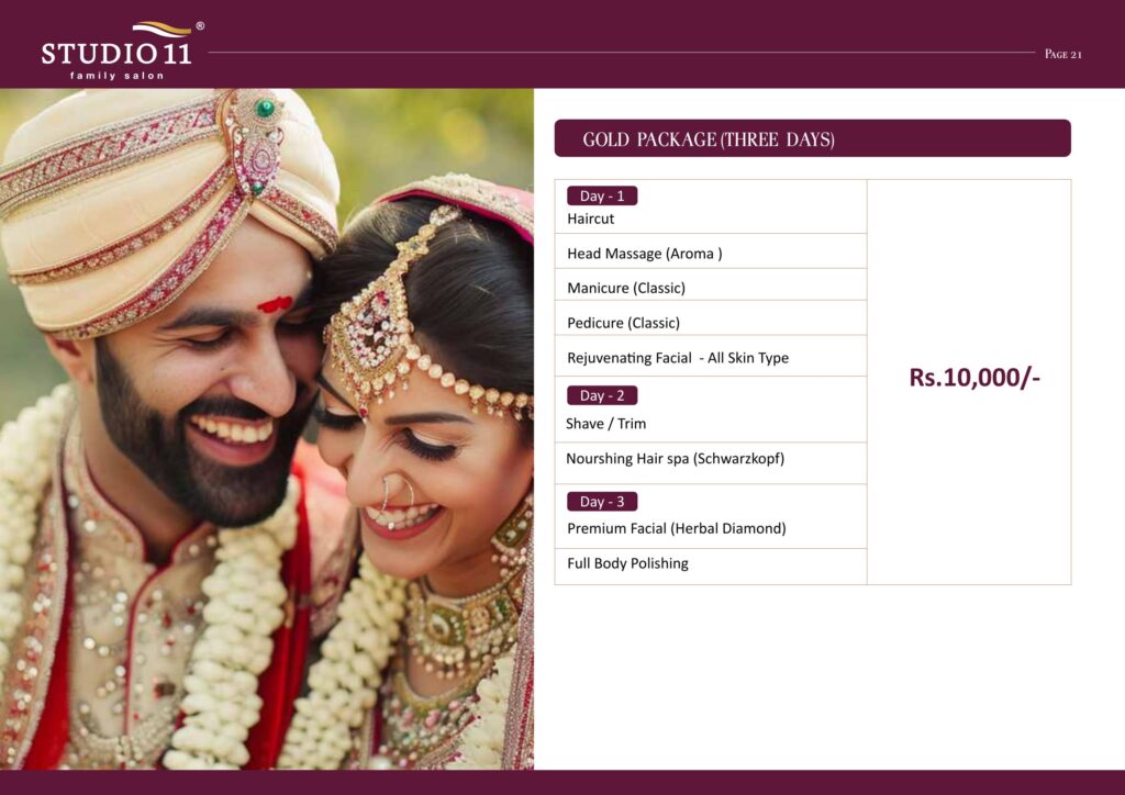 Groom gold package - three day schedule and price