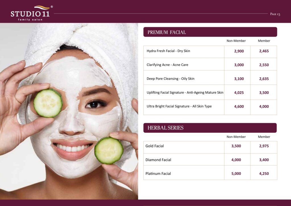 Premium facial and herbal series - gold, diamond and platinum facial prices