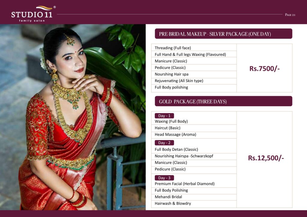 Pre-bridal makeup silver package and gold package details