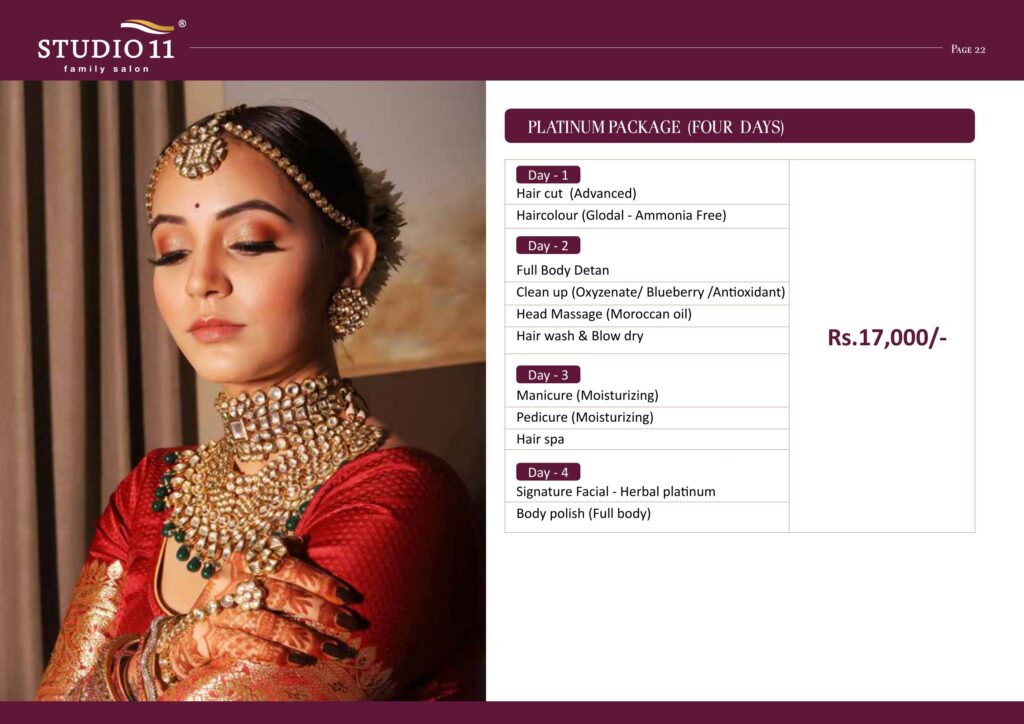 Pre-bridal platinum package - four day schedule and price